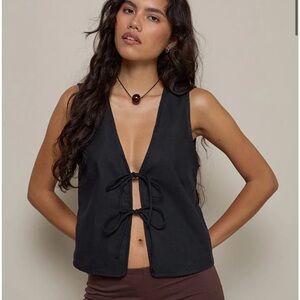 Motel Rocks Black Tied Vest Top